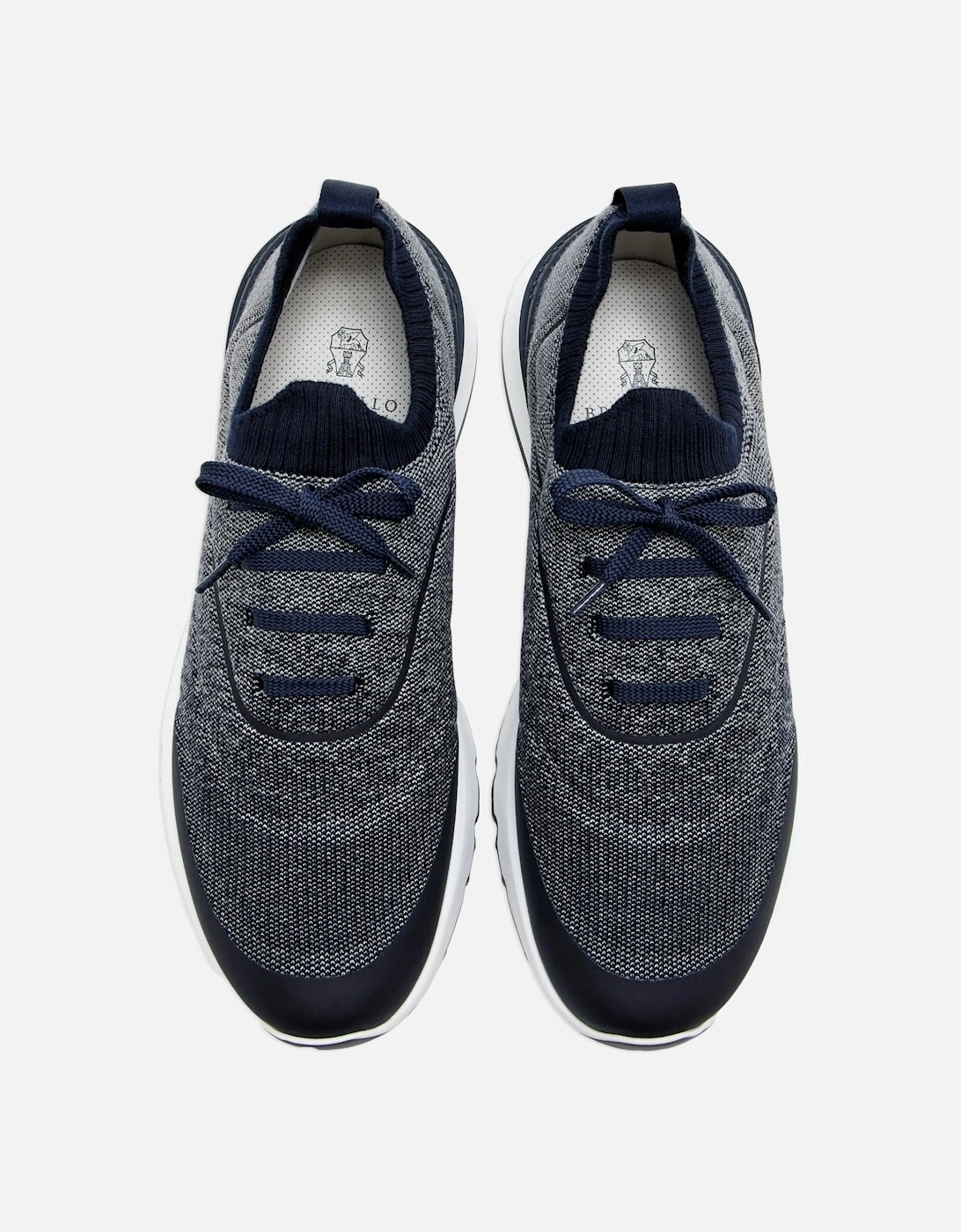 Leather Trim Knitted Sneakers Navy