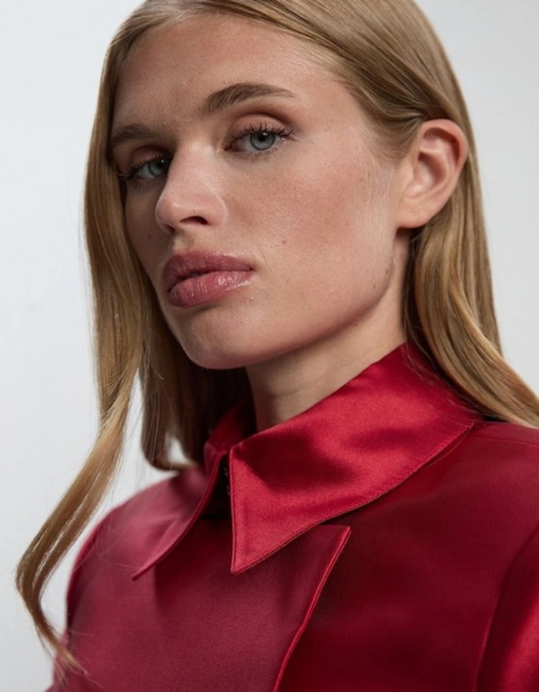 Satin Twill Cropped Wrap Tailored Jacket