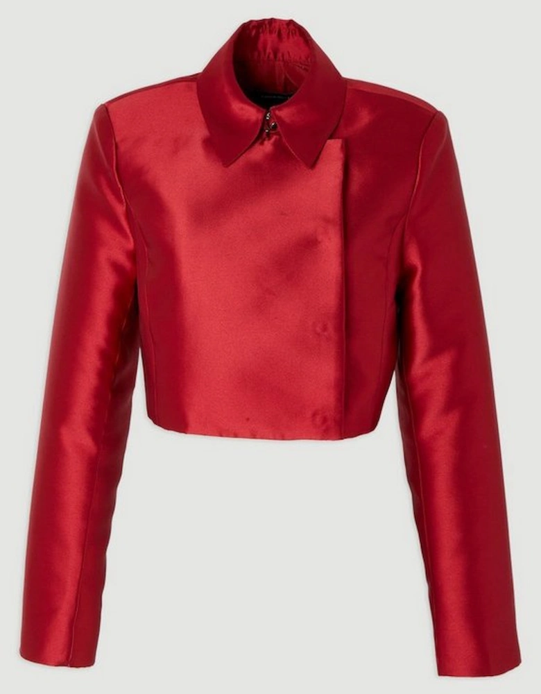 Satin Twill Cropped Wrap Tailored Jacket