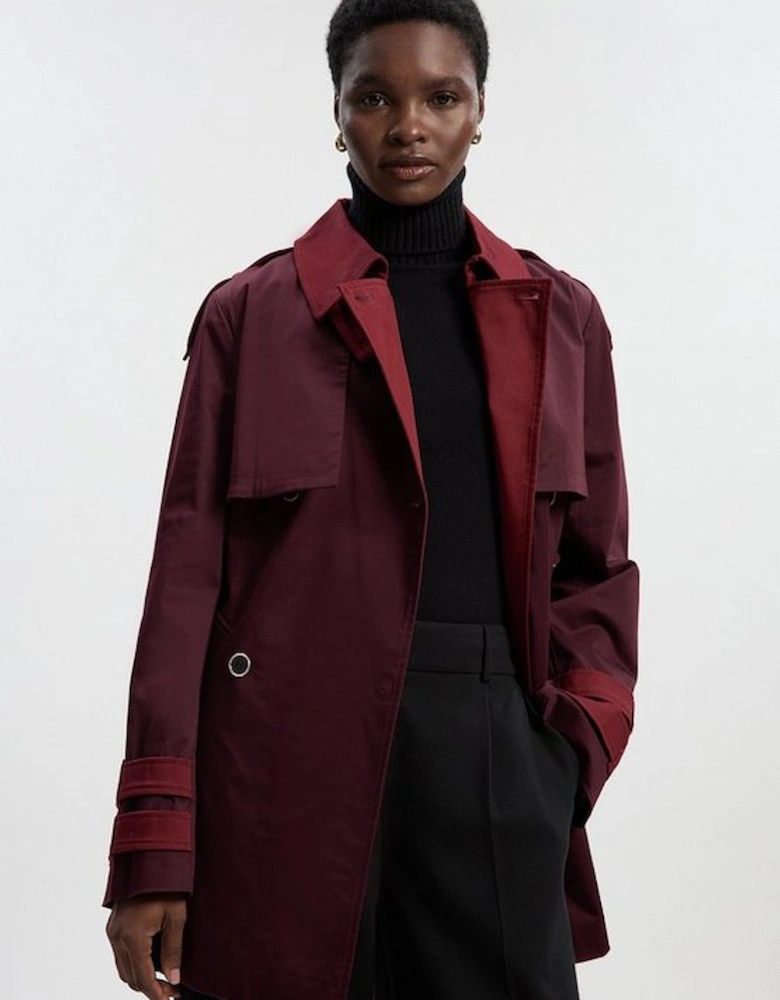 Colour Block Belted Tailored Short Trench Coat