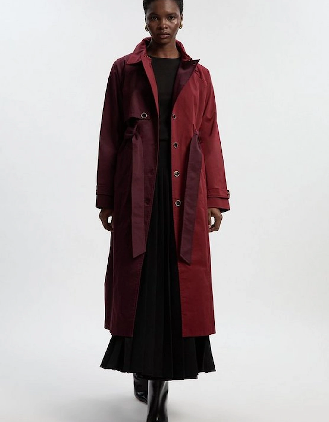 Colour Block Belted Tailored Trench Coat