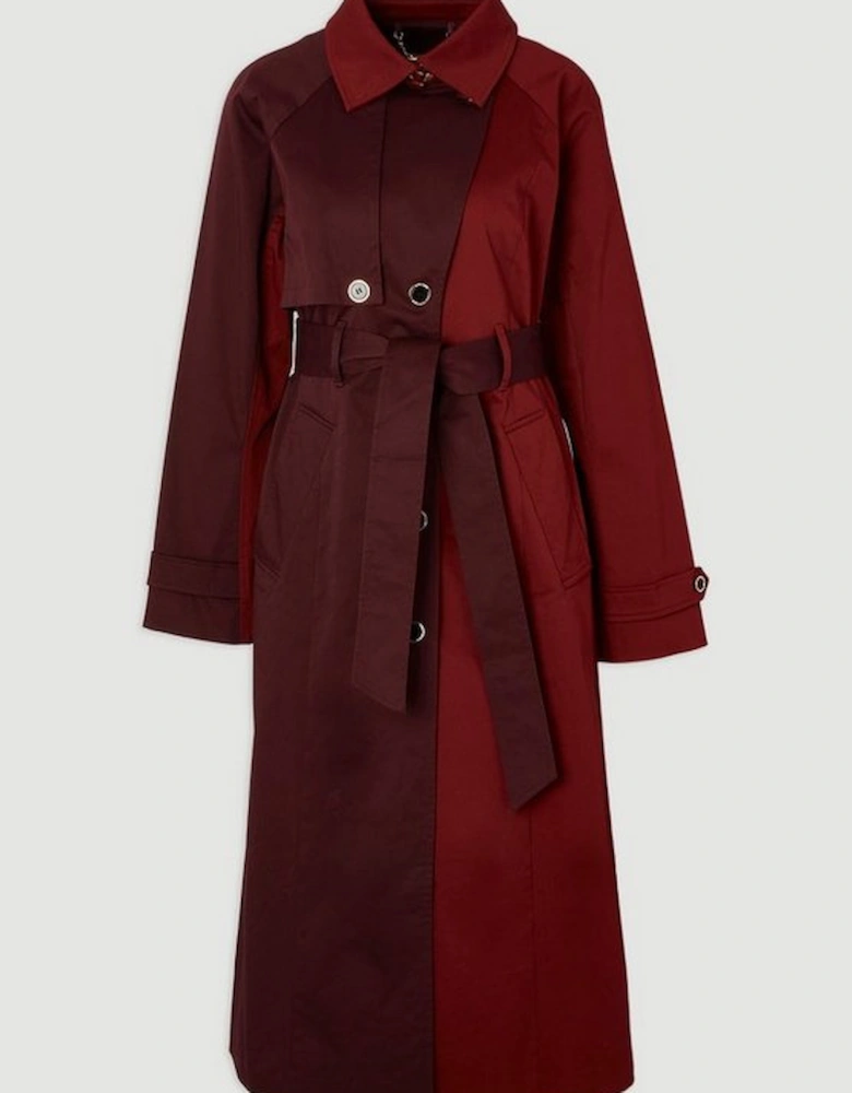 Colour Block Belted Tailored Trench Coat