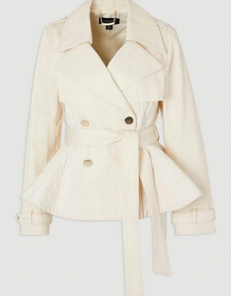 Quilted Padded Peplum Short Trench Coat