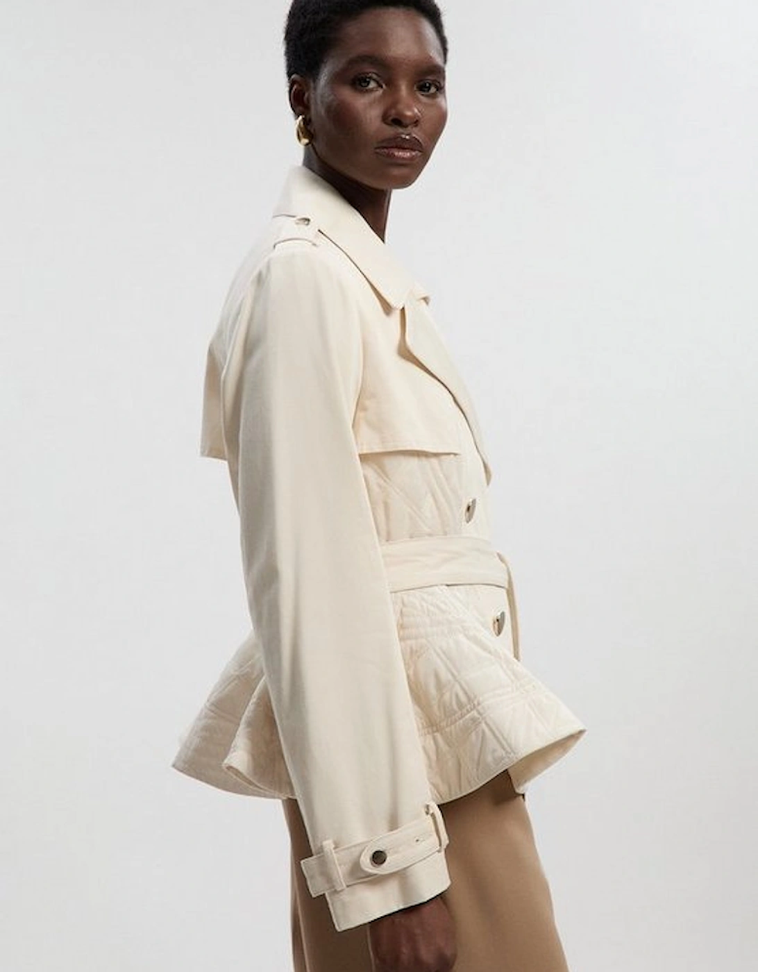 Quilted Padded Peplum Short Trench Coat
