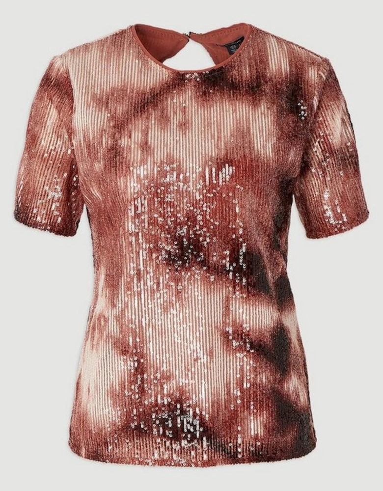 Plus Size Ombre Sequin Woven Strong Shoulder Top