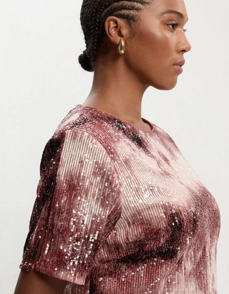 Plus Size Ombre Sequin Woven Strong Shoulder Top