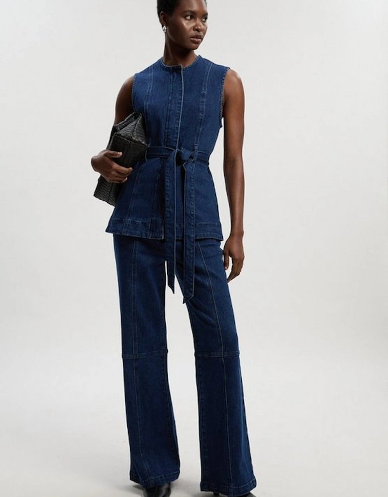 Denim Sleeveless Belted Jacket