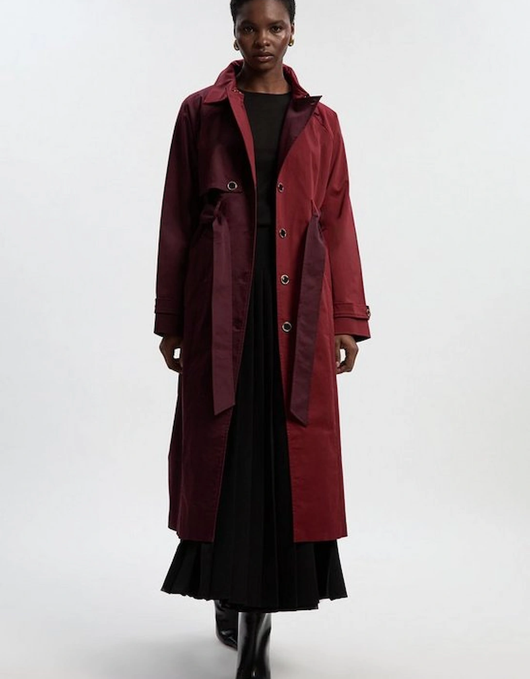 Petite Colour Block Belted Tailored Trench Coat