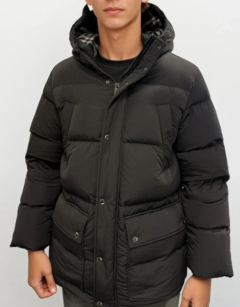 Technical Nylon Puffer Coat in Black