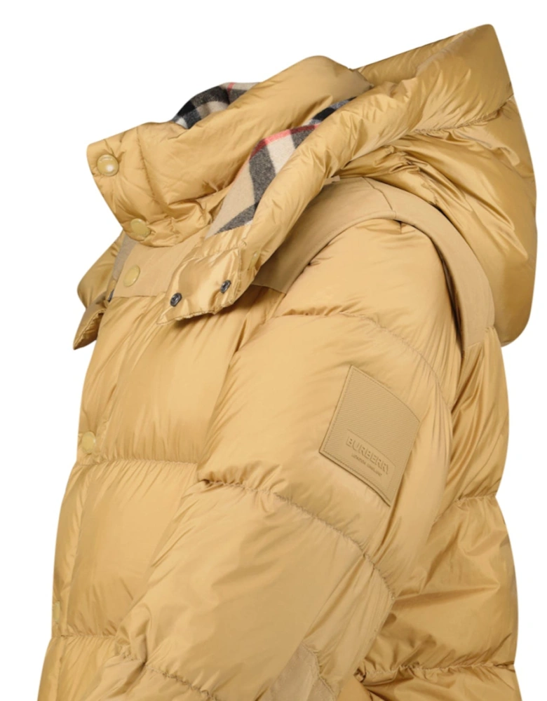 'Leeds' Detachable Sleeve Hooded Down Jacket Warm Honey
