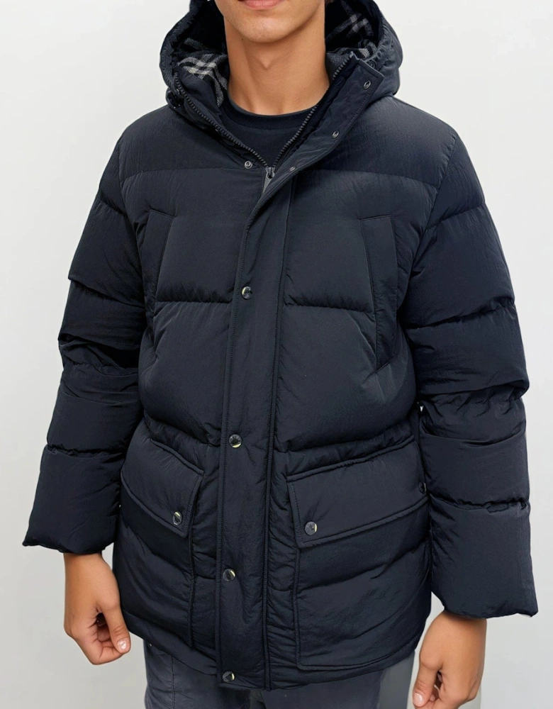 Technical Nylon Puffer Coat in Navy
