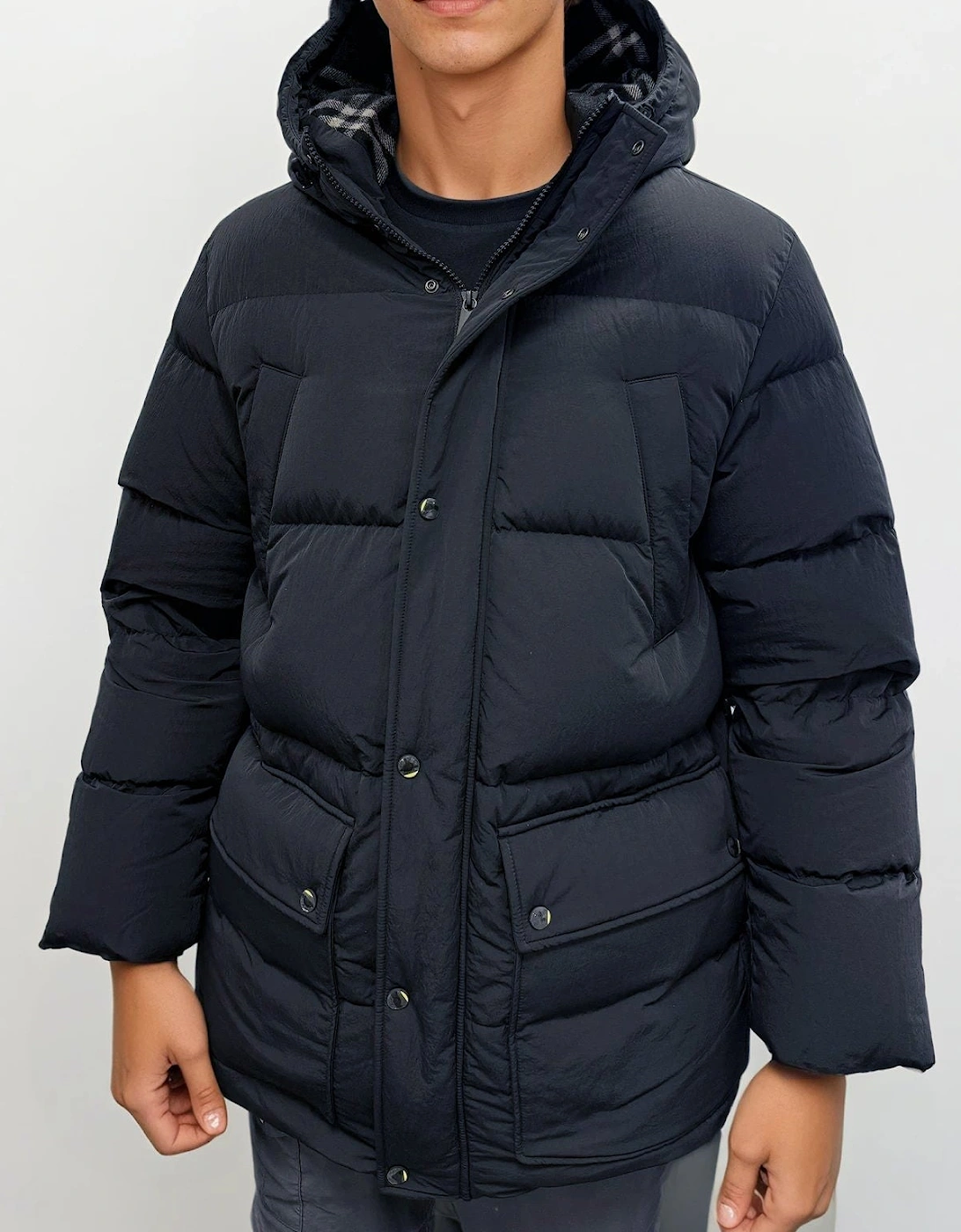 Technical Nylon Puffer Coat in Navy