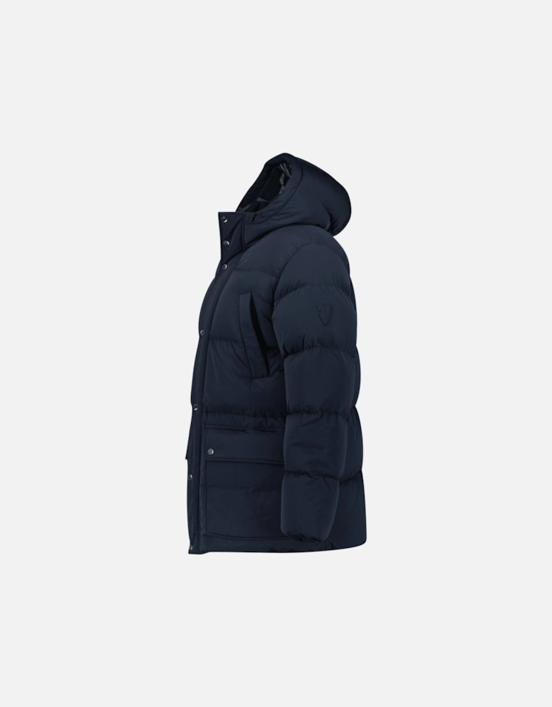 Technical Nylon Puffer Coat in Navy