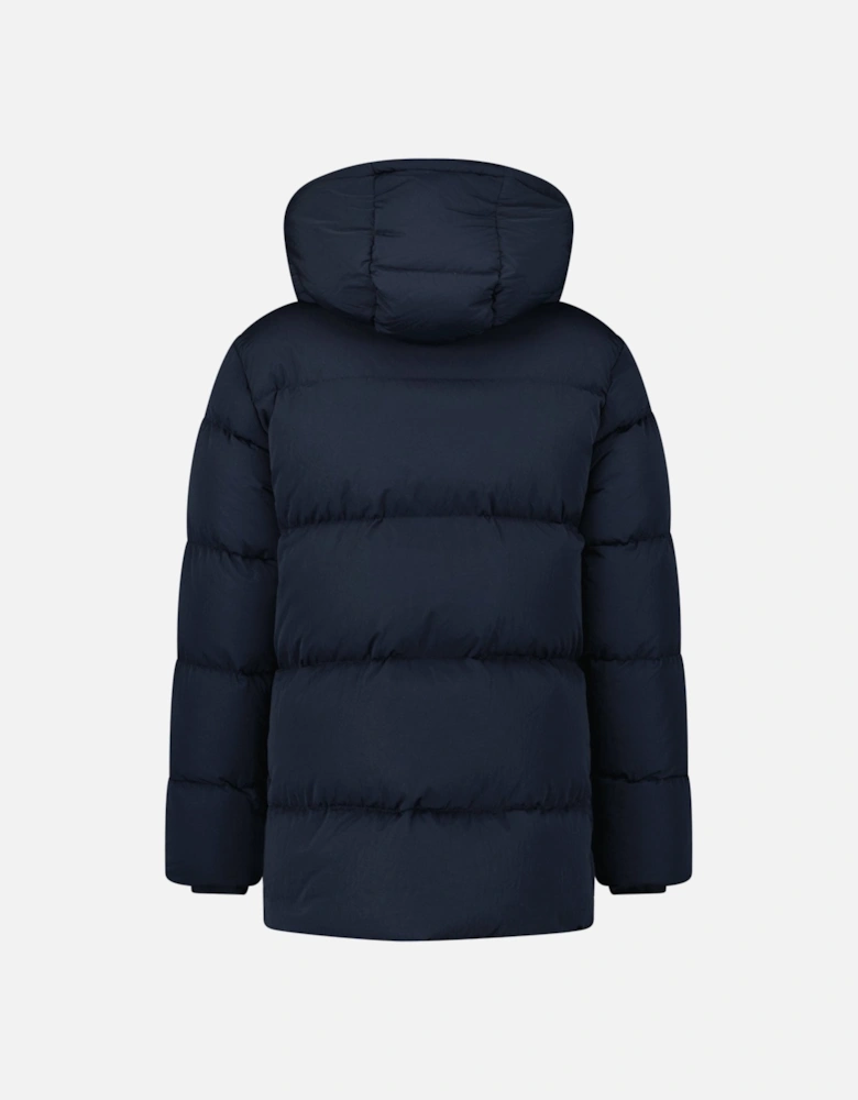 Technical Nylon Puffer Coat in Navy