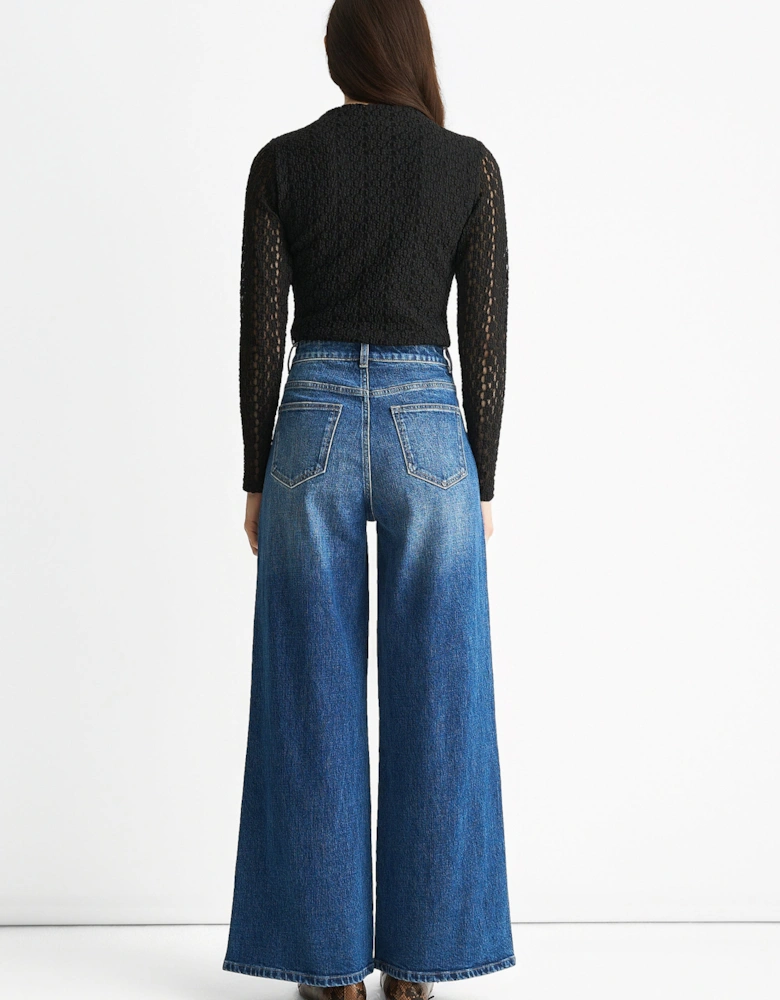 Blue Mid Rise Wide Leg Jeans