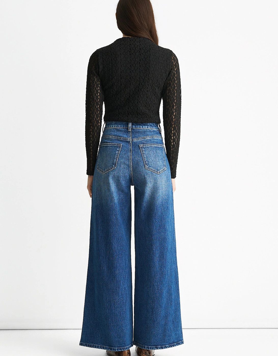 Blue Mid Rise Wide Leg Jeans