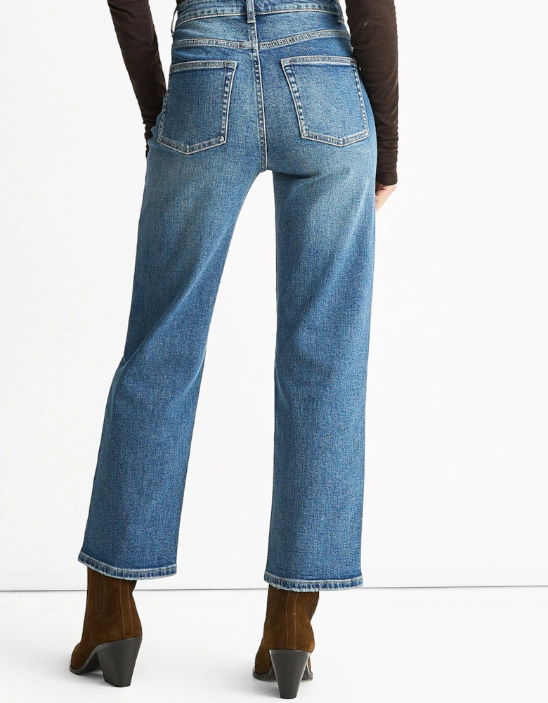 Blue Mid Rise Straight Leg Jeans