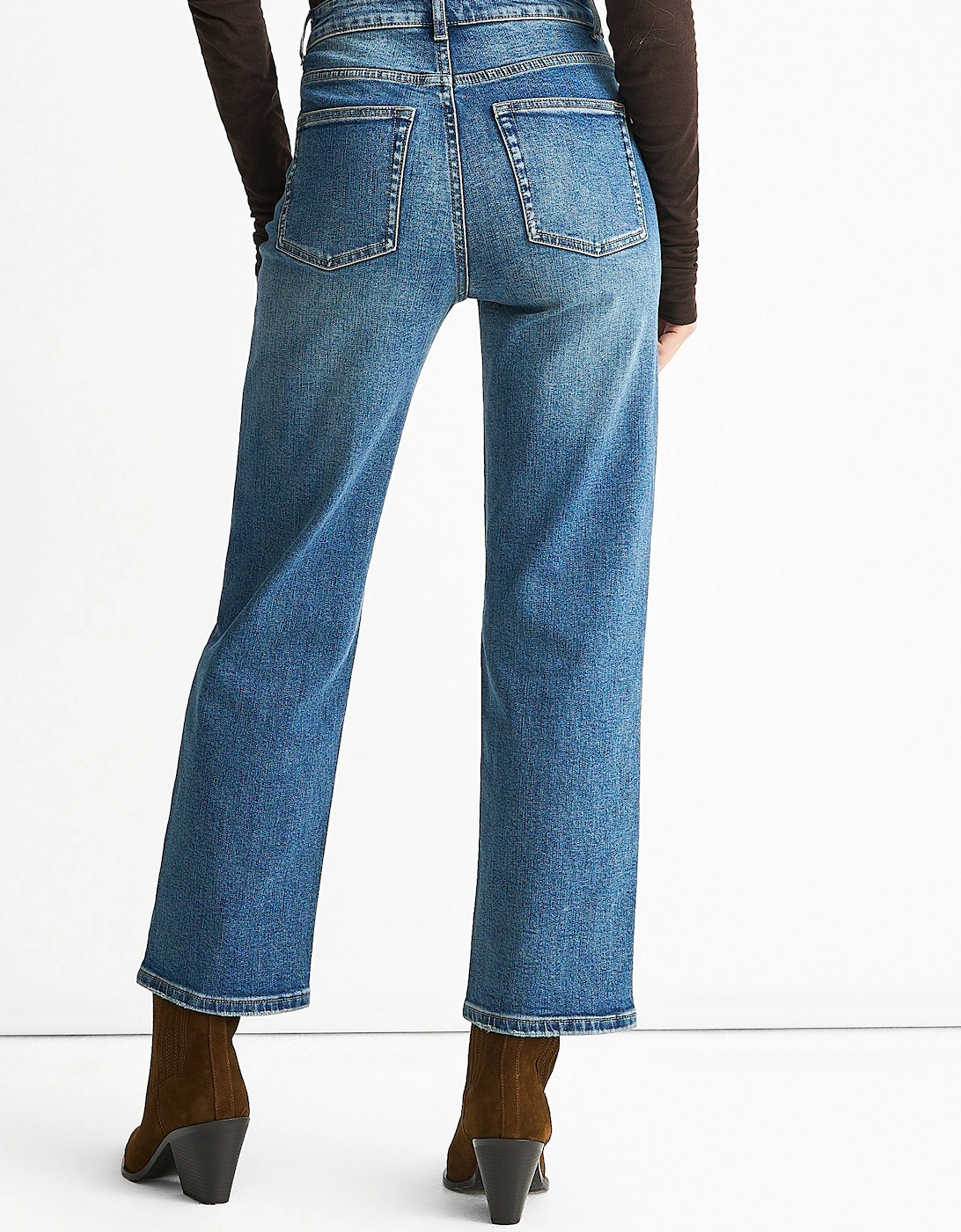 Blue Mid Rise Straight Leg Jeans