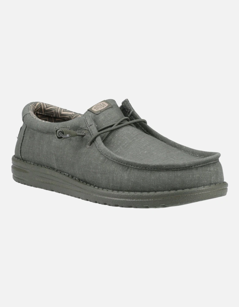 HEYDUDE Wally Stretch Canvas Cotton Men's Deep Green Moccasins Shoes