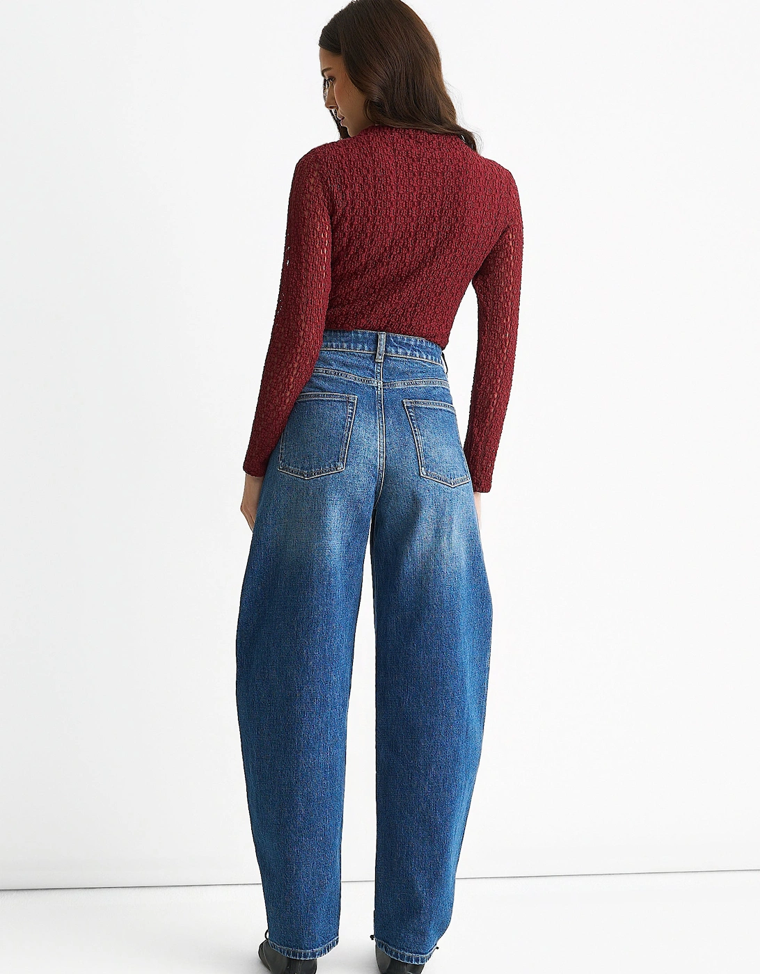 Blue Mid Rise Barrel Leg Jeans