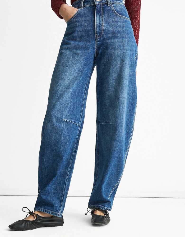 Blue Mid Rise Barrel Leg Jeans