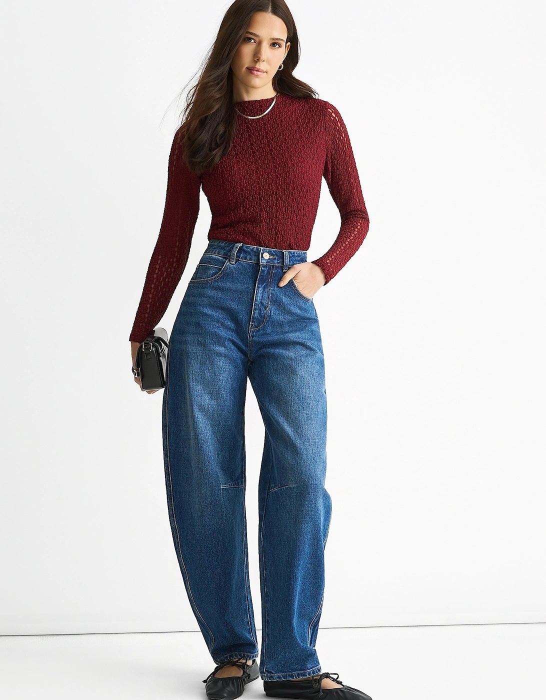 Blue Mid Rise Barrel Leg Jeans, 5 of 4