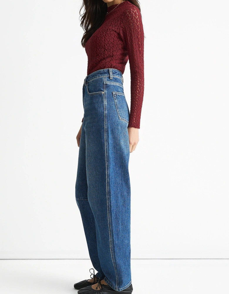Blue Mid Rise Barrel Leg Jeans