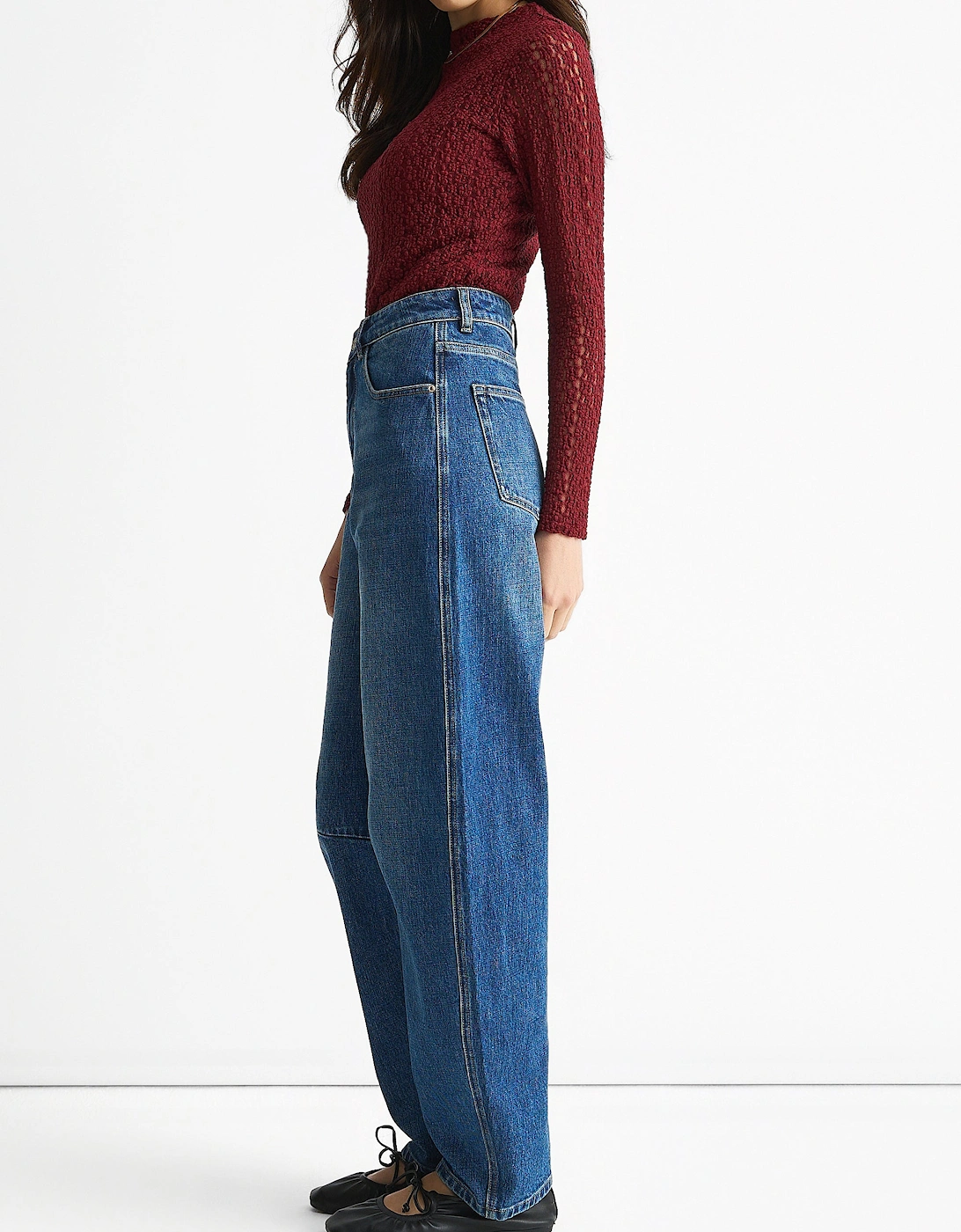 Blue Mid Rise Barrel Leg Jeans