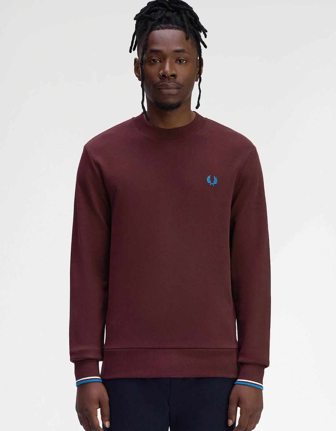 Mens Crew Neck Sweatshirt - Oxblood/Ecru/Court Blue Z63, 6 of 5