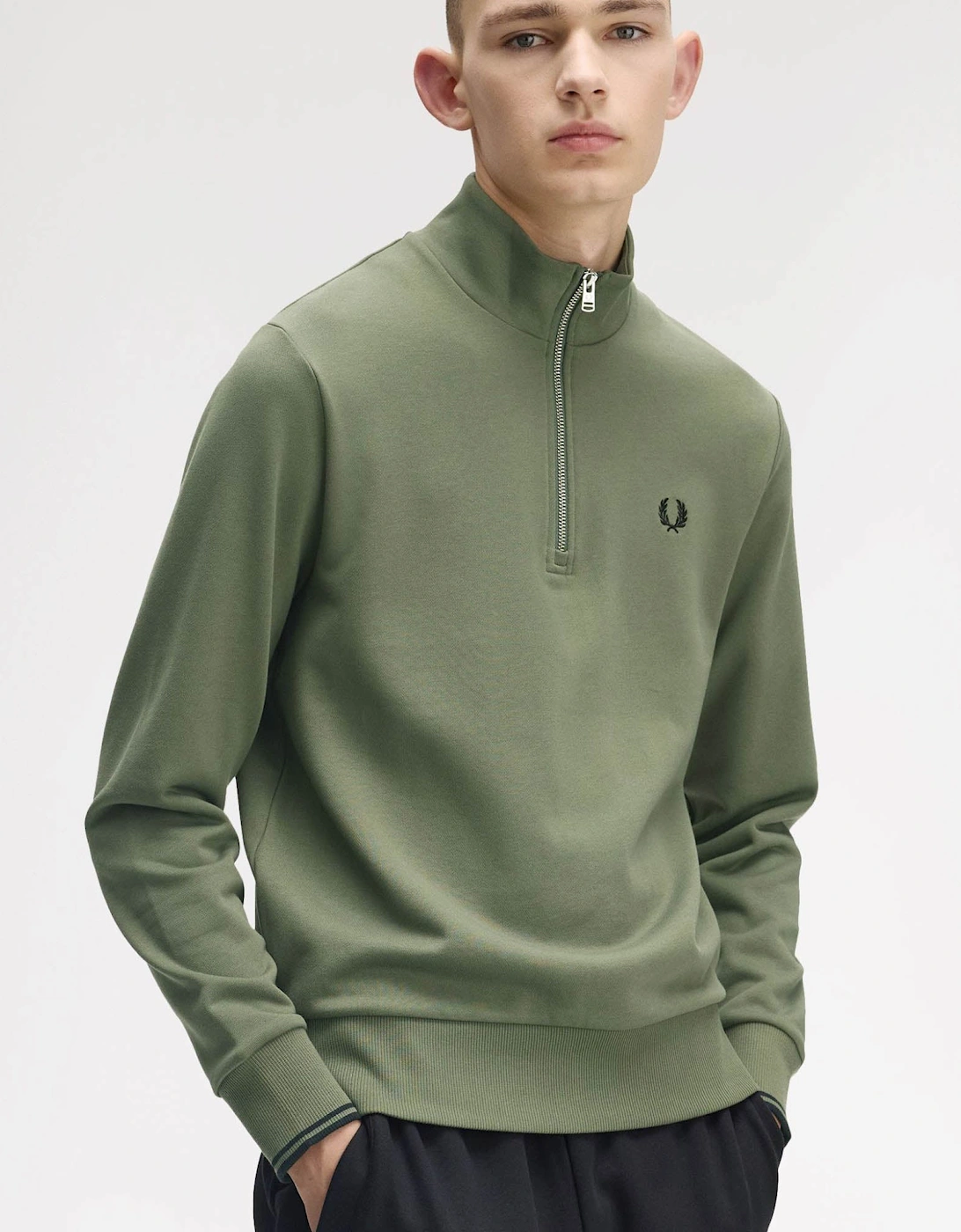 Mens Half Zip Sweatshirt - Laurel Wreath Green/Black/Black Z50