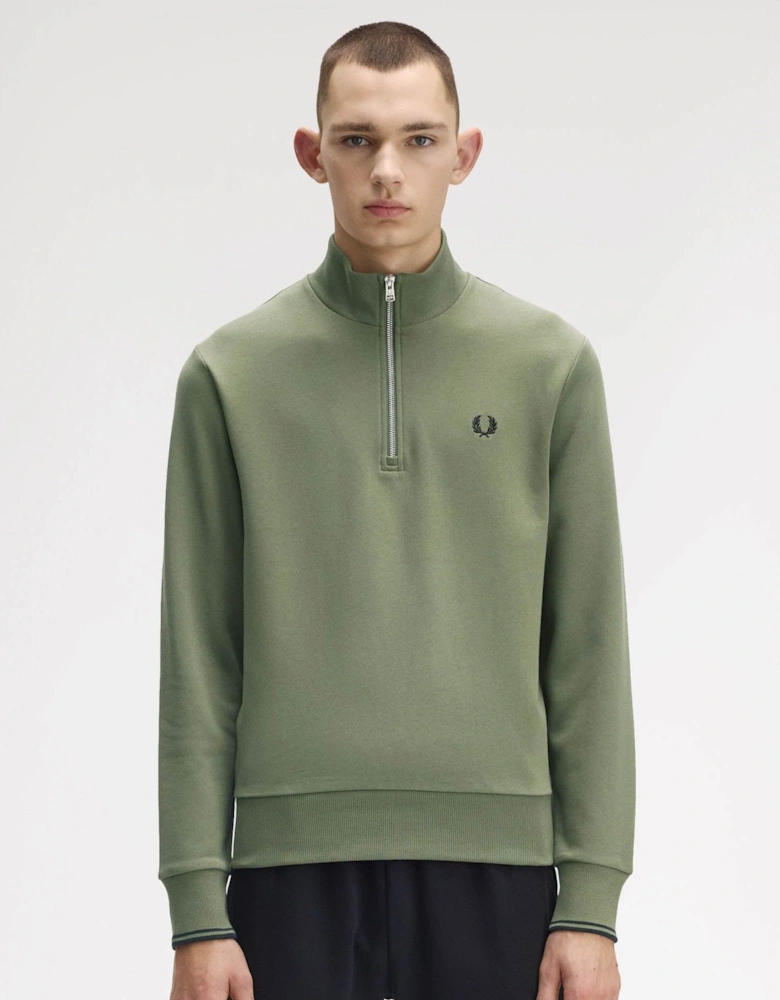 Mens Half Zip Sweatshirt - Laurel Wreath Green/Black/Black Z50