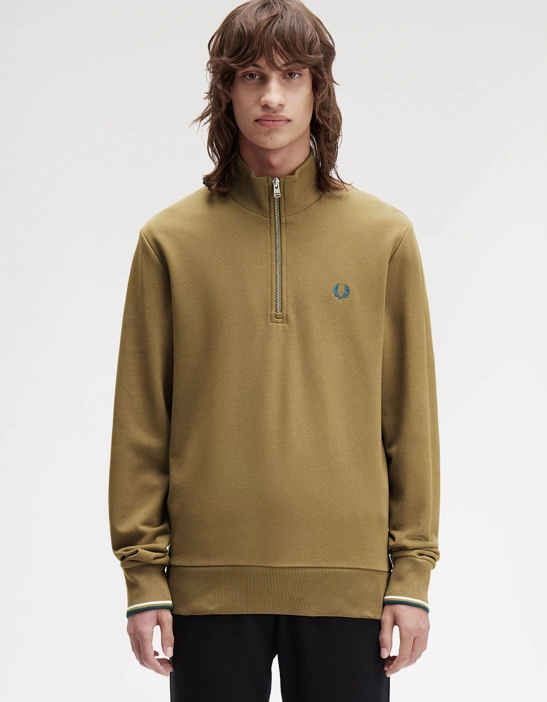 Mens Half Zip Sweatshirt - Shaded Stone/Ecru/Dark Petrol Z60