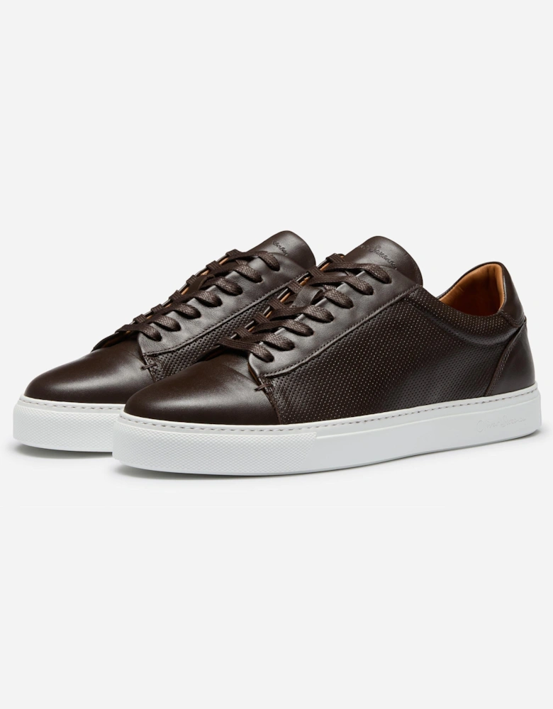 Almada Mens Perforated Leather Trainers - Brown