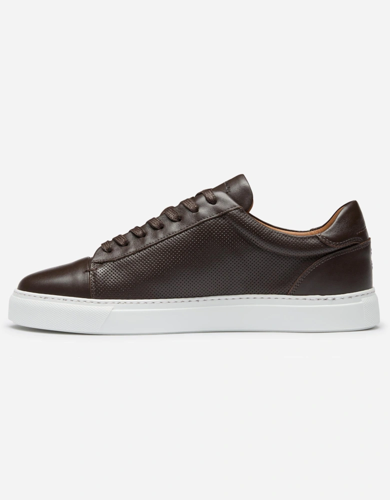 Almada Mens Perforated Leather Trainers - Brown