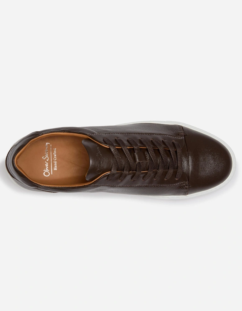 Almada Mens Perforated Leather Trainers - Brown