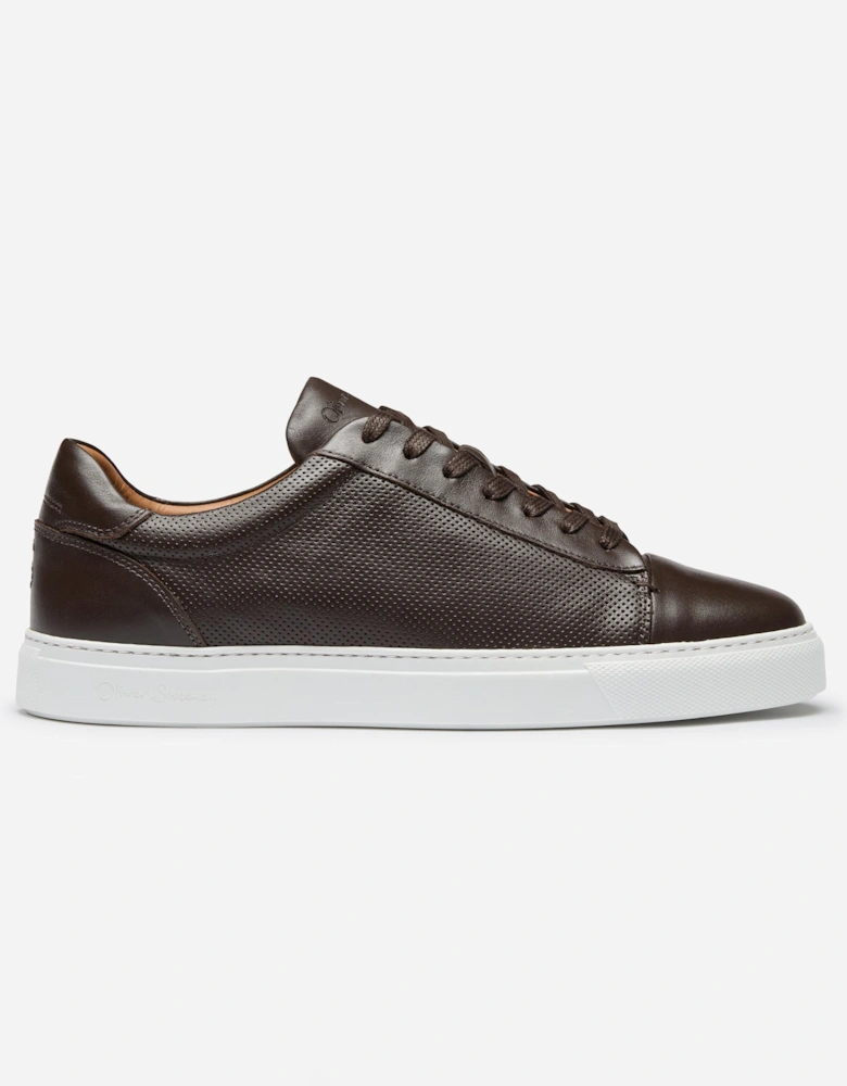 Almada Mens Perforated Leather Trainers - Brown