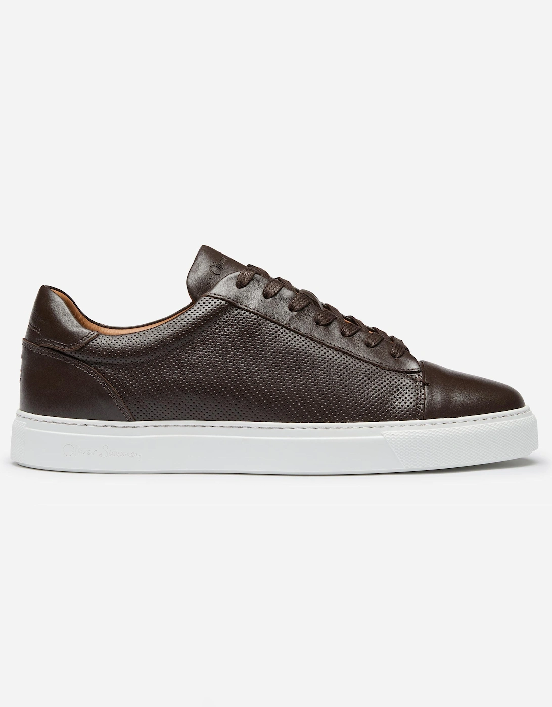 Almada Mens Perforated Leather Trainers - Brown