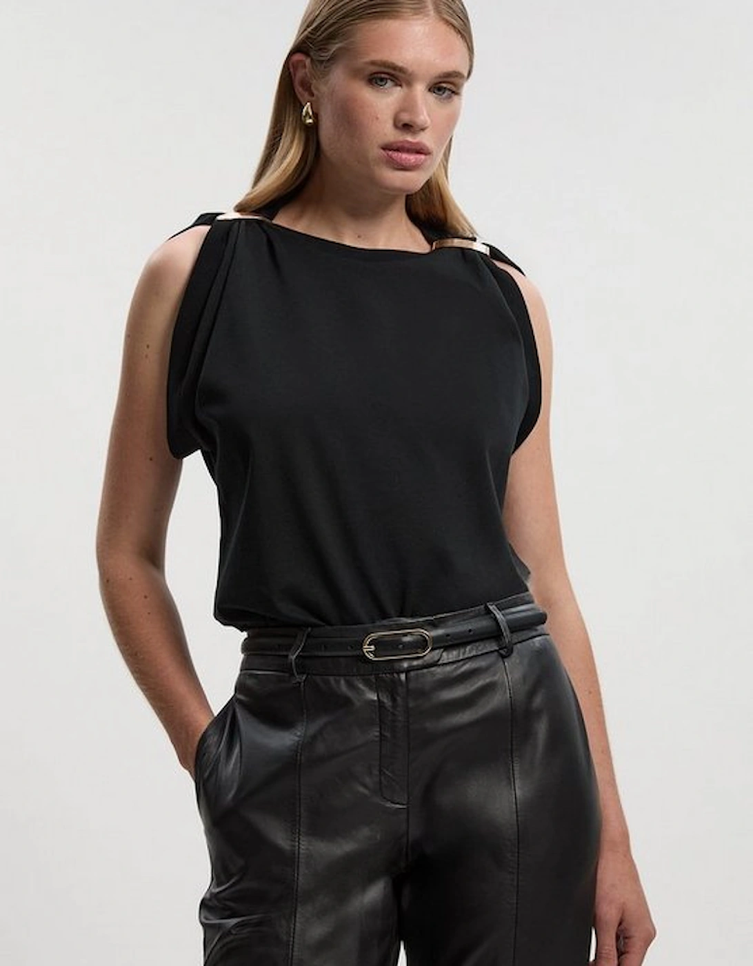 Cotton Trim Detail Short Sleeve Ruched Tshirt, 4 of 3