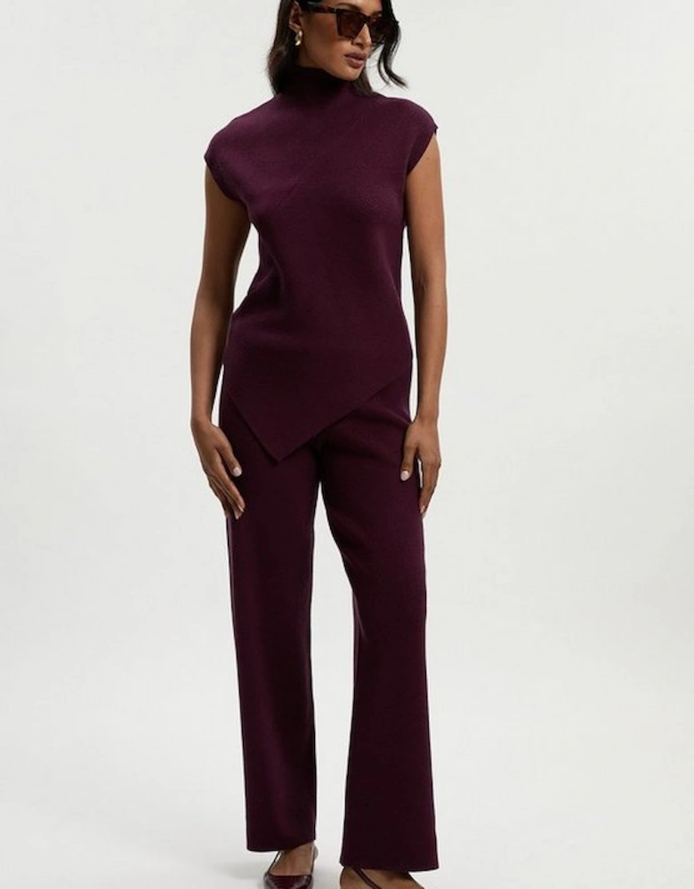 Soft Ribbed Asymmetric Hem Knitted Top
