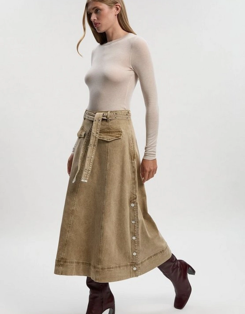 Denim Belted Full Skirt
