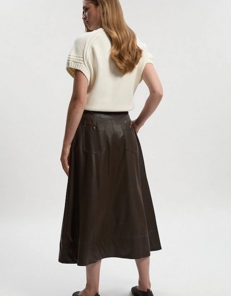Faux Leather Tailored Full Midi Skirt
