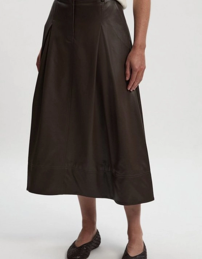 Faux Leather Tailored Full Midi Skirt