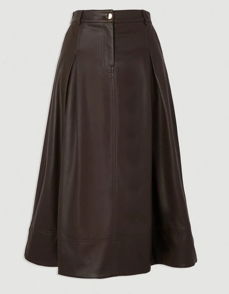 Faux Leather Tailored Full Midi Skirt
