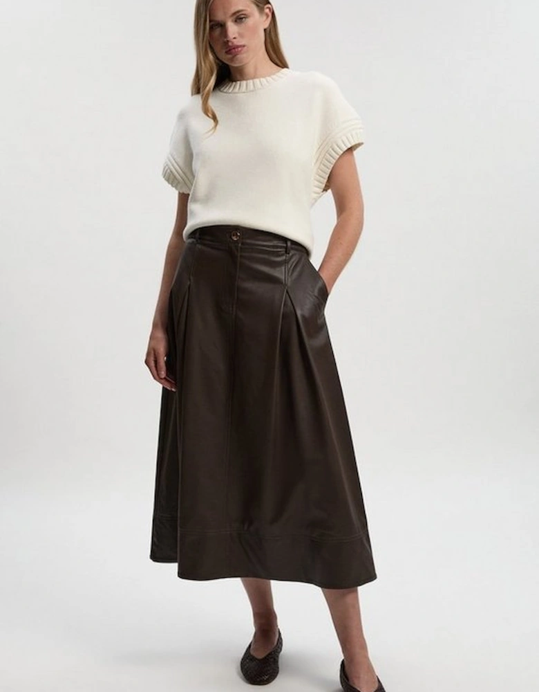 Faux Leather Tailored Full Midi Skirt