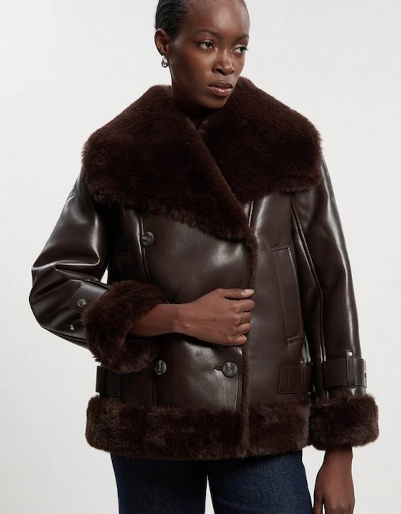 Faux Shearling Oversize Collar Short Coat