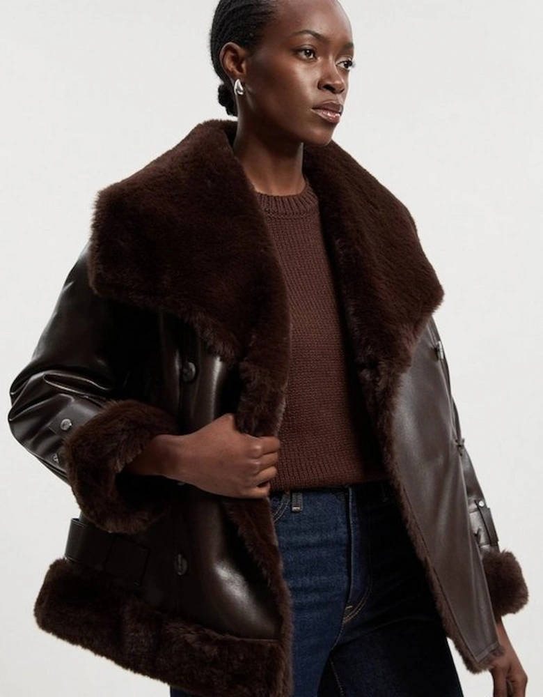Faux Shearling Oversize Collar Short Coat