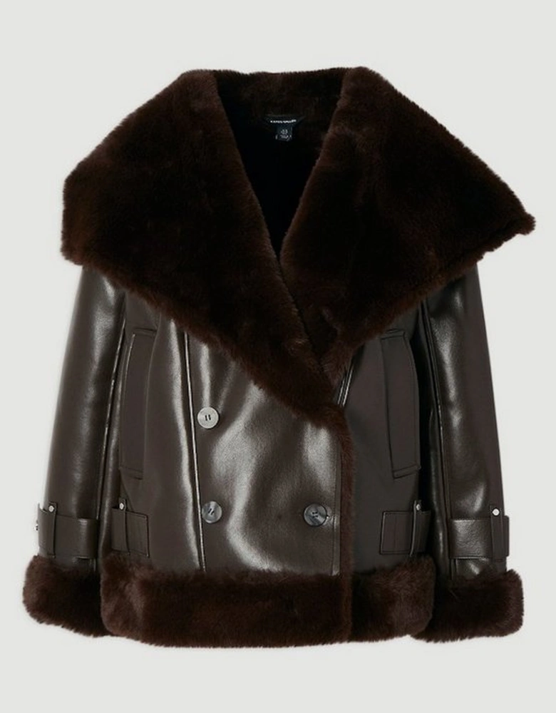 Faux Shearling Oversize Collar Short Coat
