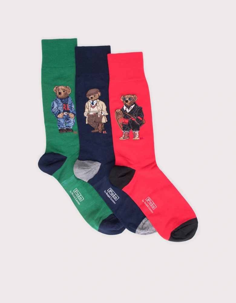 3 Pack of Polo Bear Crew Socks with Gift Box