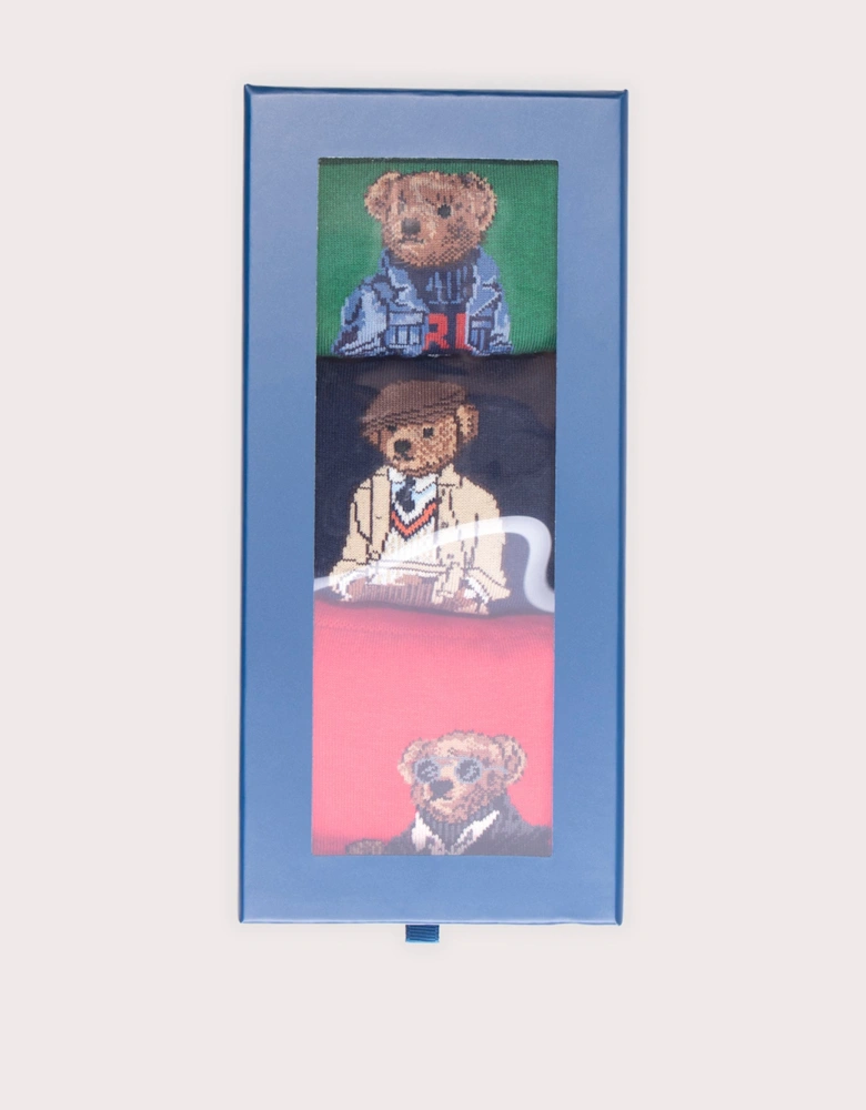 3 Pack of Polo Bear Crew Socks with Gift Box