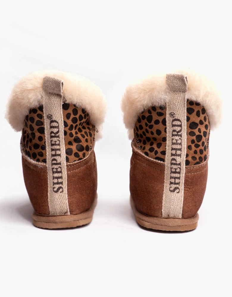 BELLA Womens Sheepskin Slipper Boots Antique/Cognac/Leopard